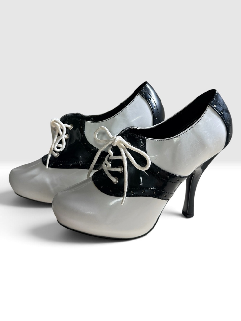 Funtasma Black and White Oxford-Style Lace-Up Heels